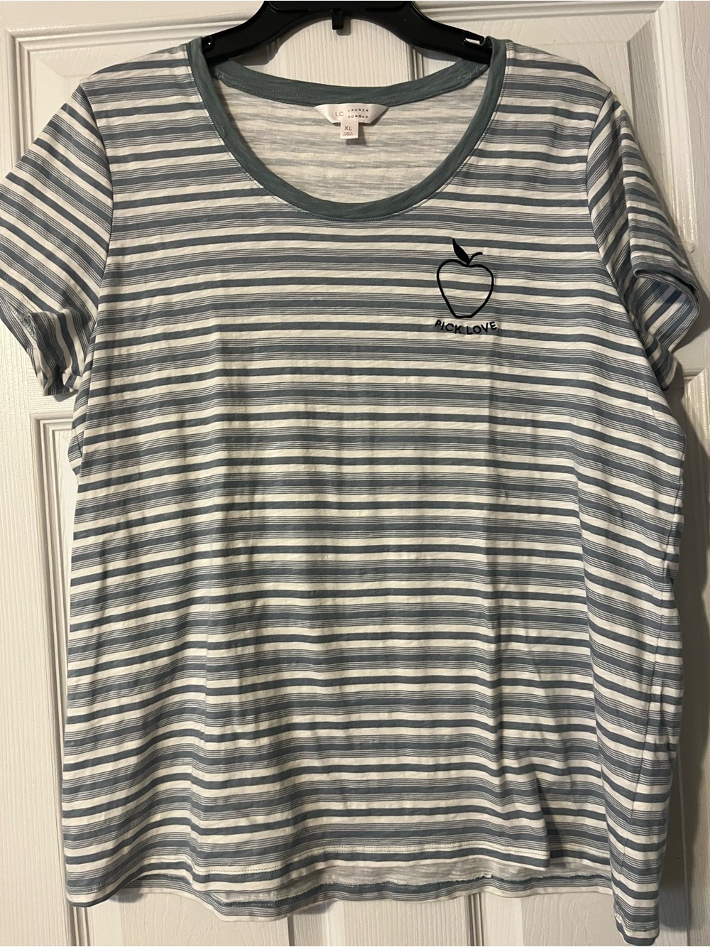 Womems Striped Short Sleeve Tee in Light Blue and White -